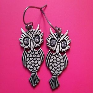 1"long owls with Swarovski eyes!!!!!!! Sterling